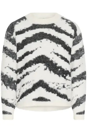 KAbiva Knit Pullover-Chalk Black Animal