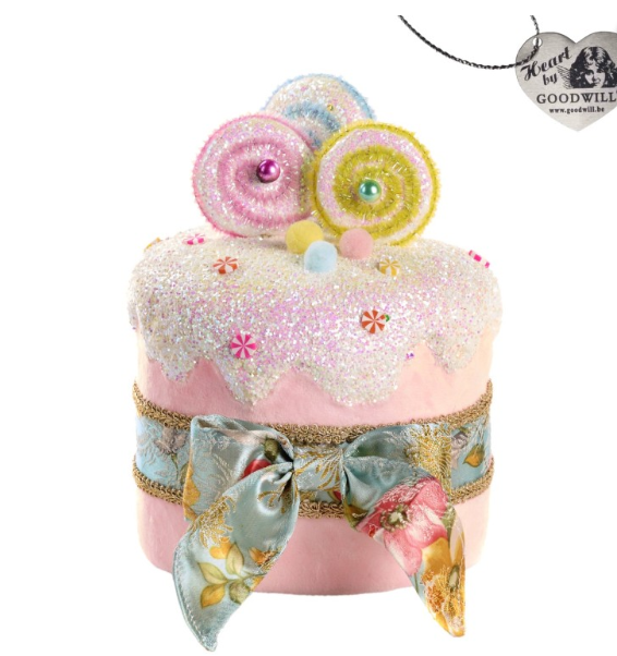 FABR.CAKE W/BOW TT PNK/WH 26CM