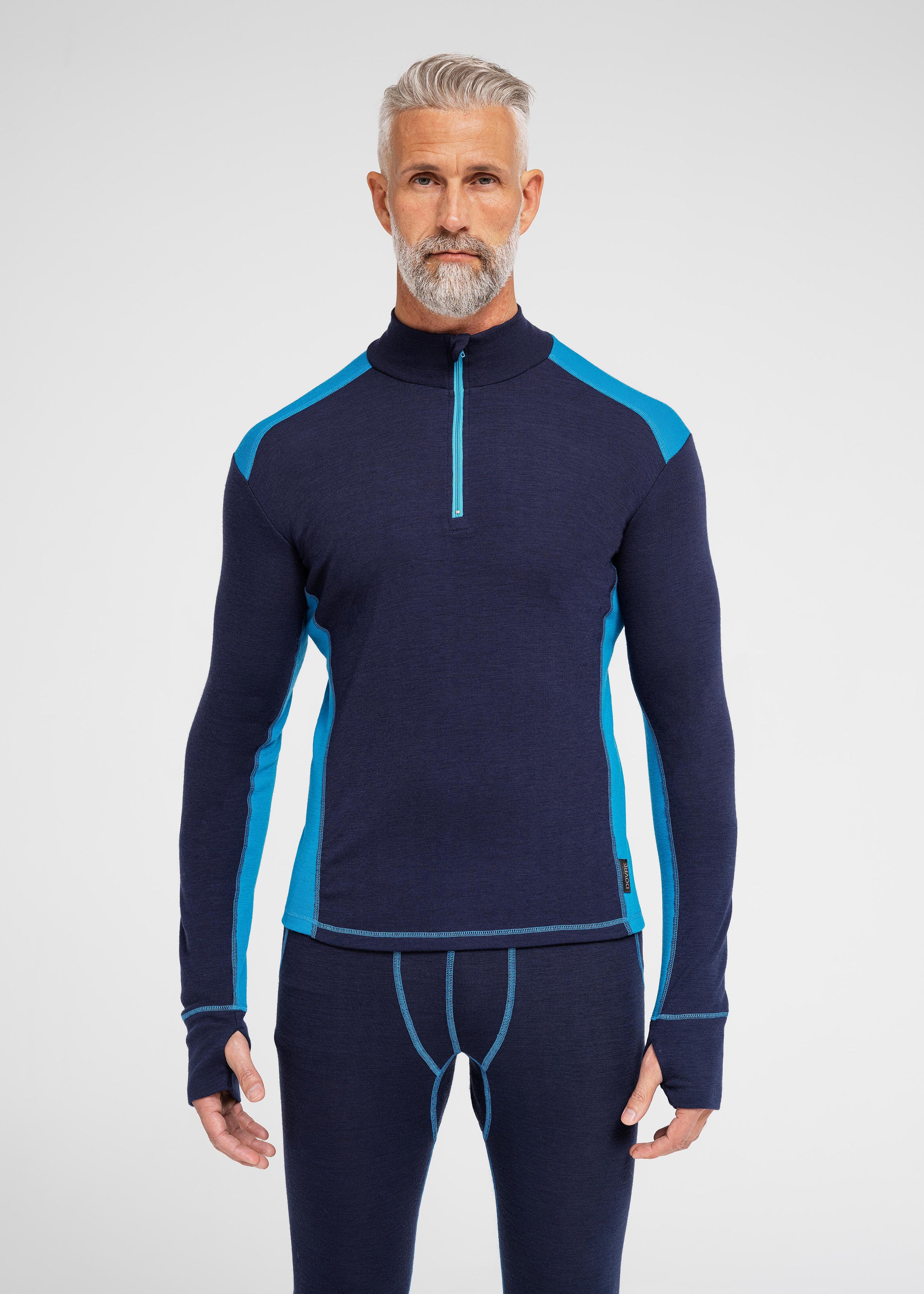 DOVRE wool LS shirt with zip (Blue)