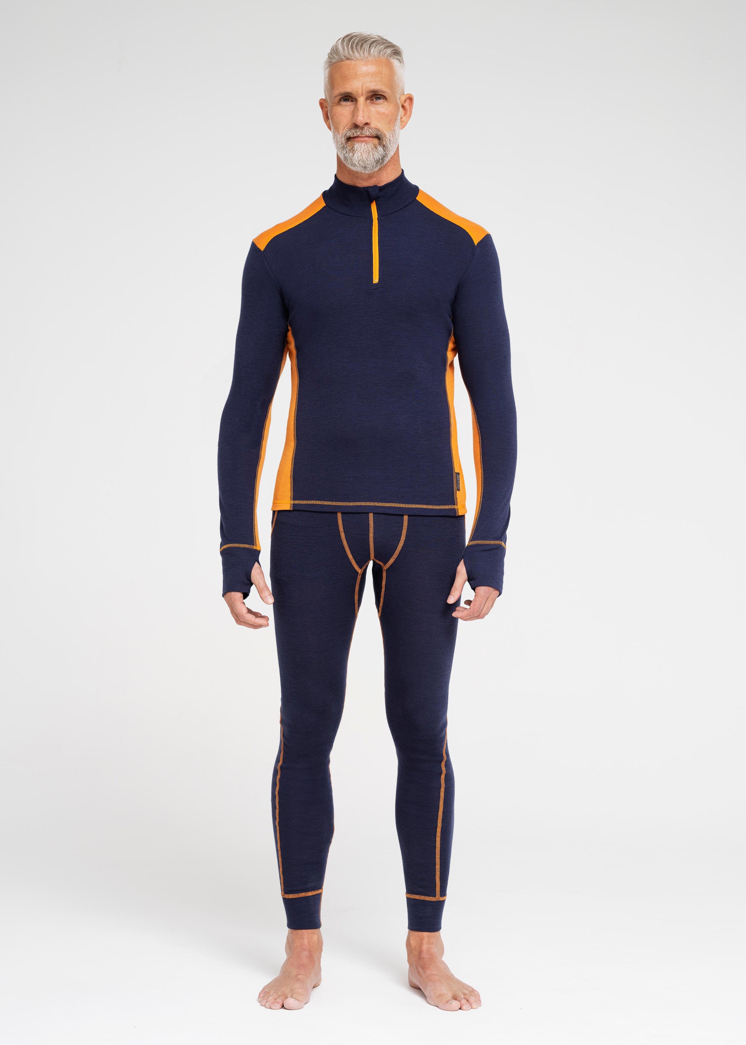 DOVRE Wool LS Shirt with zip (Blue/Orange)