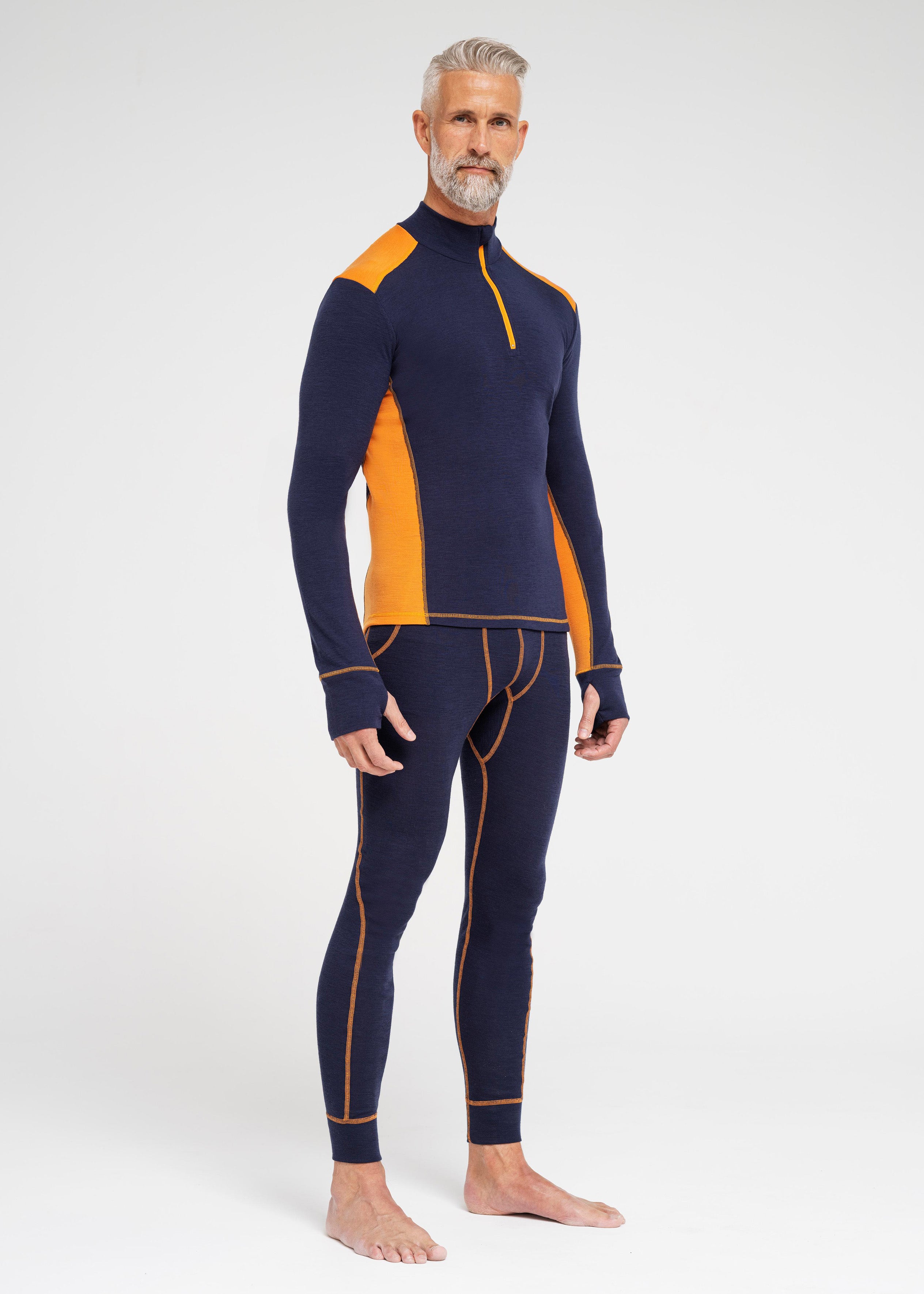 DOVRE Wool LS Shirt with zip (Blue/Orange)