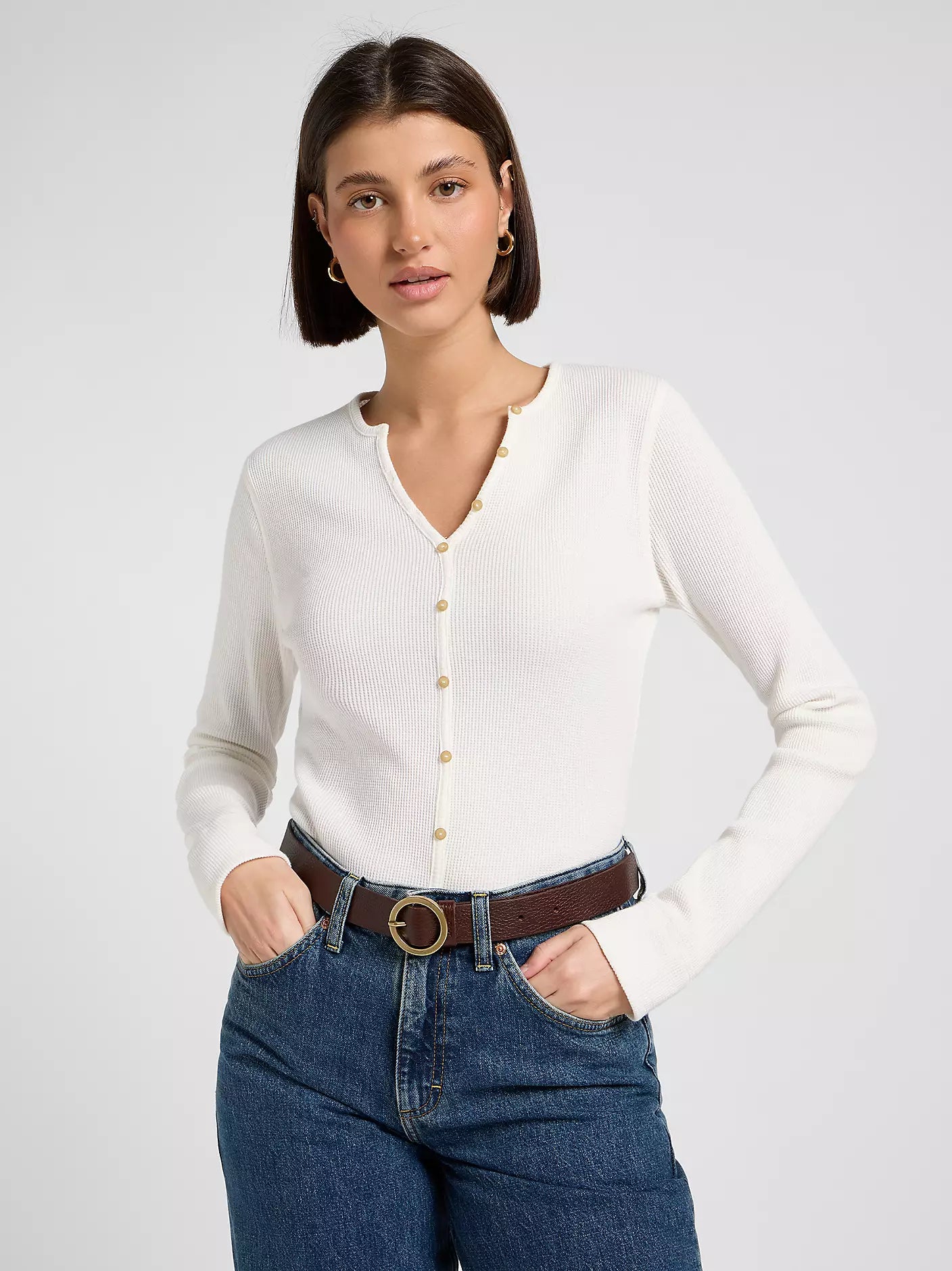 LEE ROUND BUCKLE BELT DARK BROWN