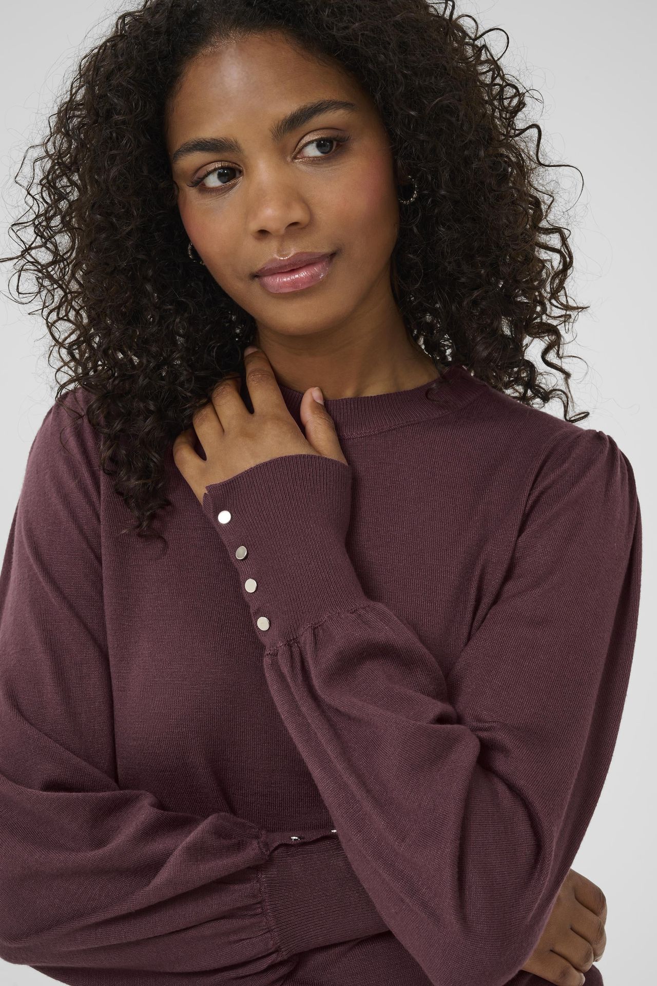 KAlizza Round Neck Knit Pullover Buttons