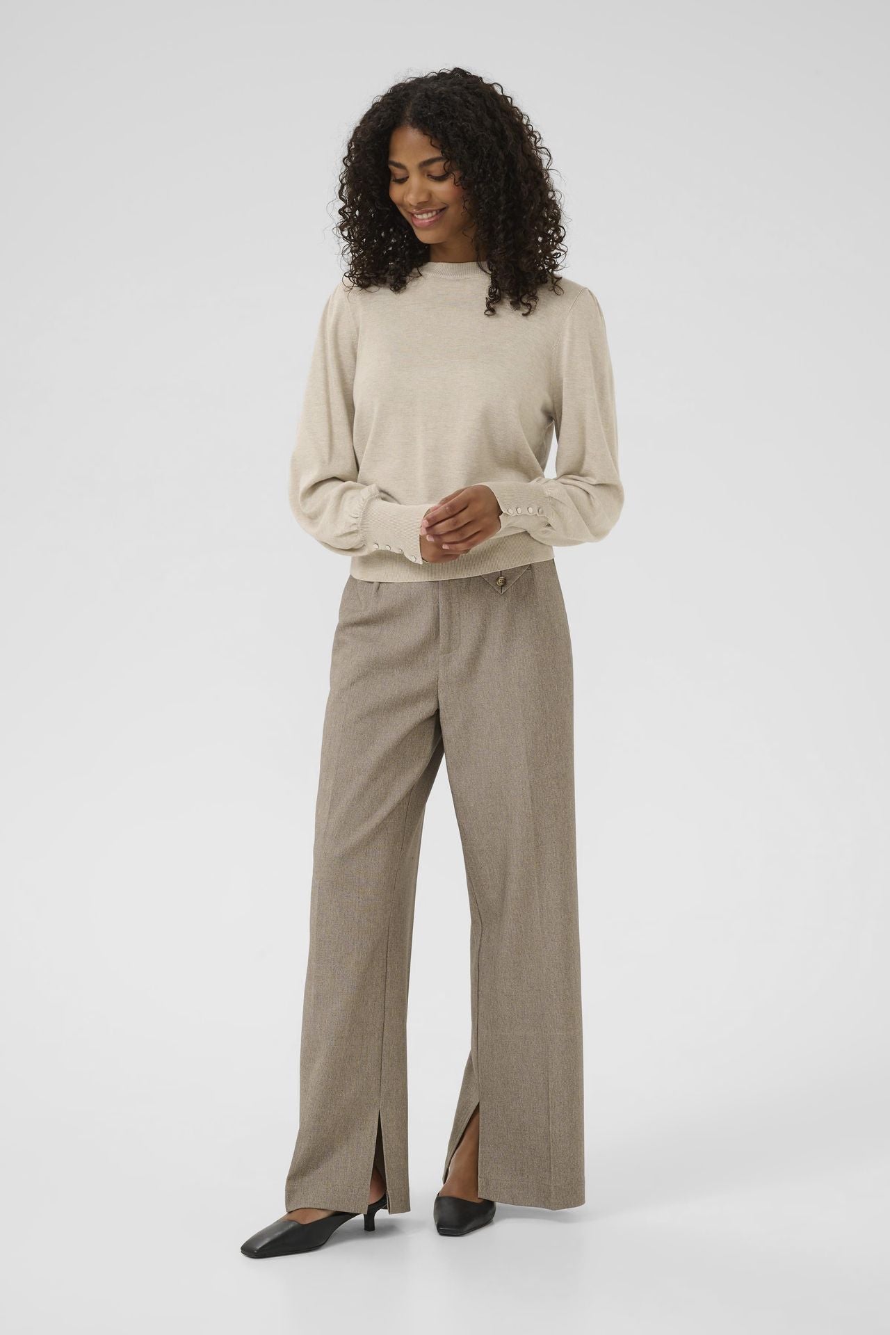 KAlizza Round Neck Knit Pullover Buttons