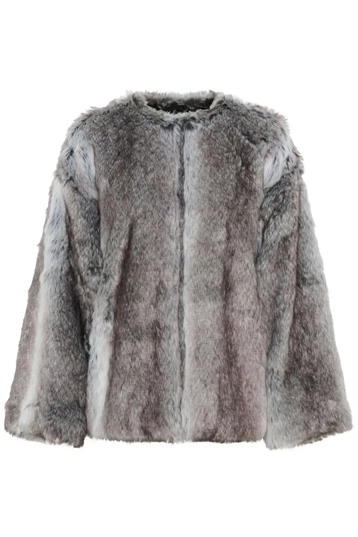 KAsolana Fake Fur Coat-Grey / Brown Fur look