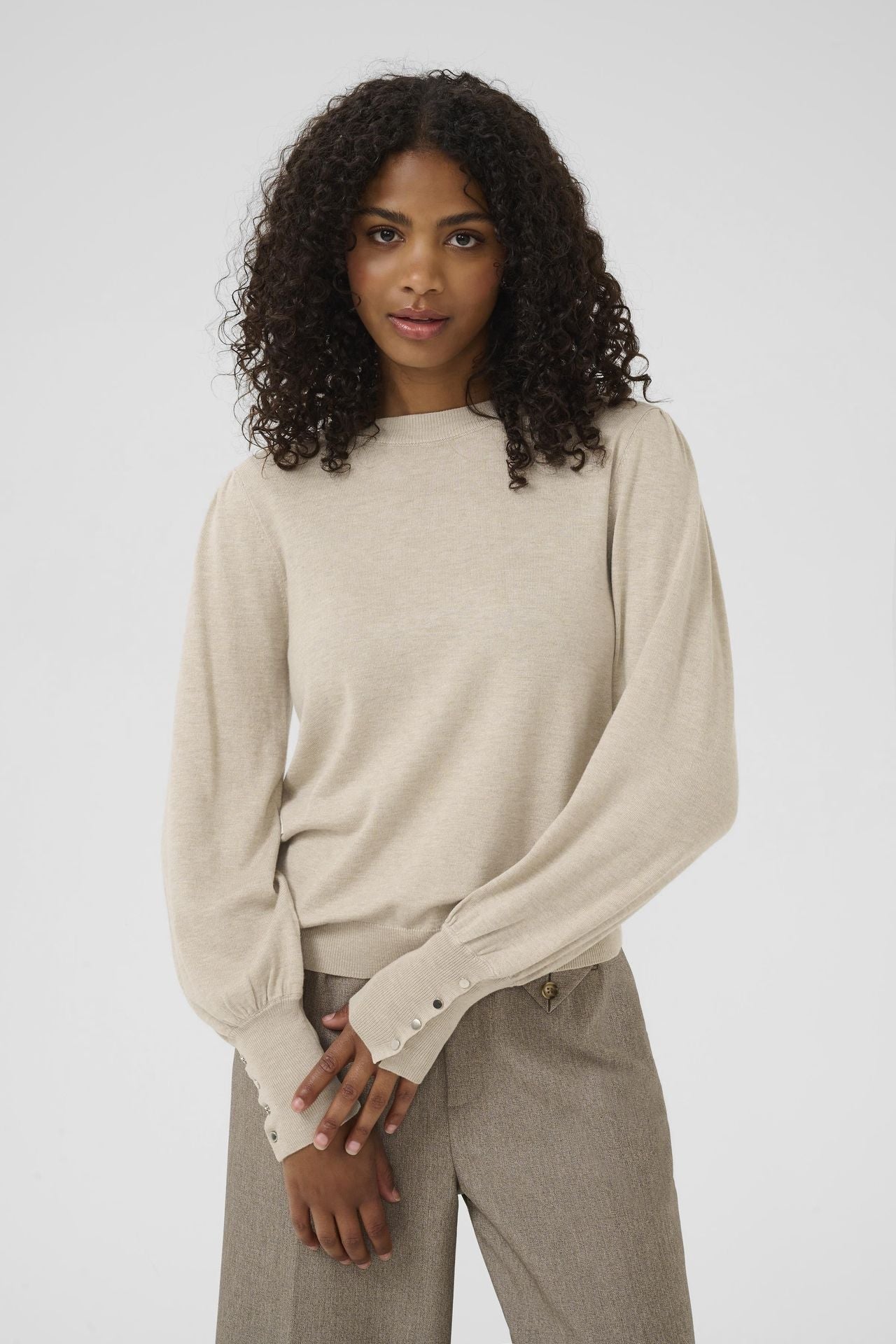 KAlizza Round Neck Knit Pullover Buttons