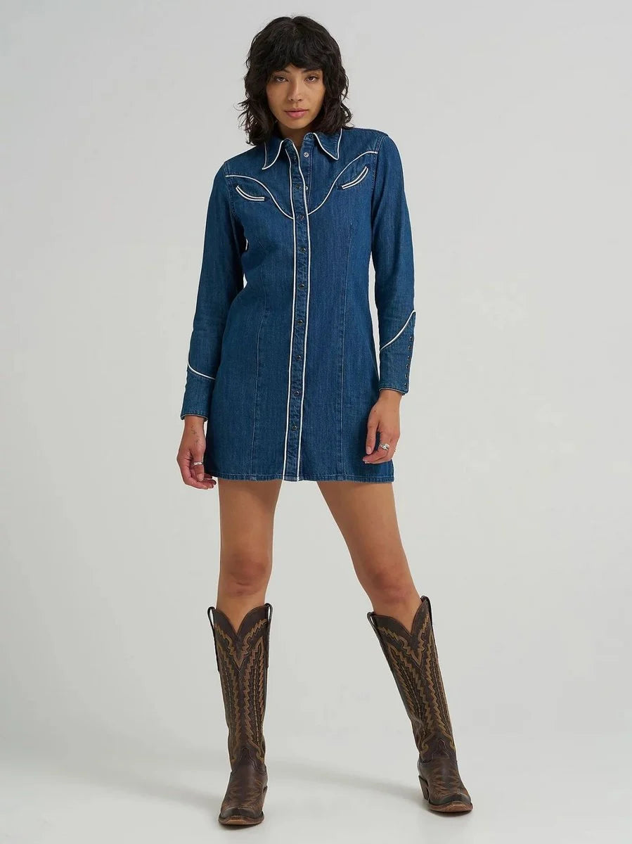 PIPED SHIRT DRESS BLUE REVERIE